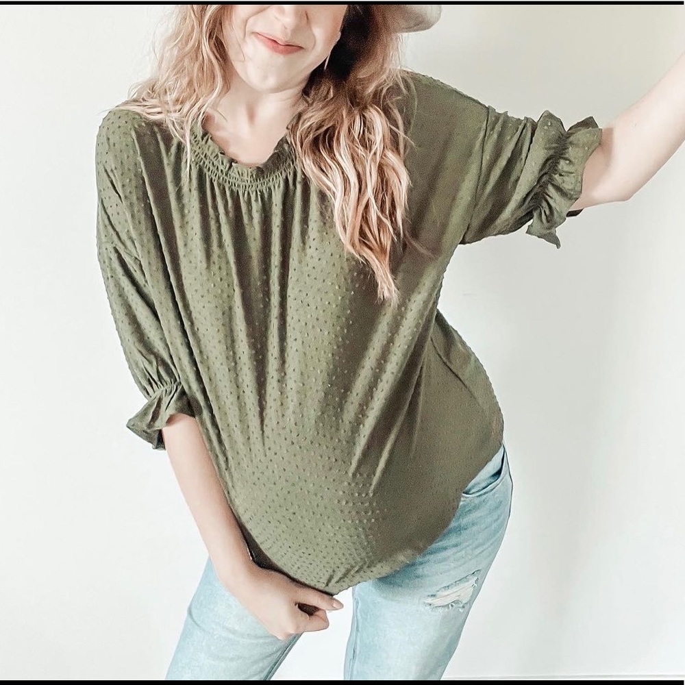 Madewell Olive Green Swiss Dot Top